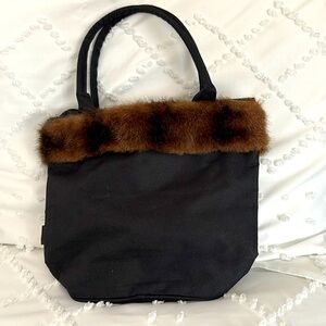 Black Fur Trimmed Purse.